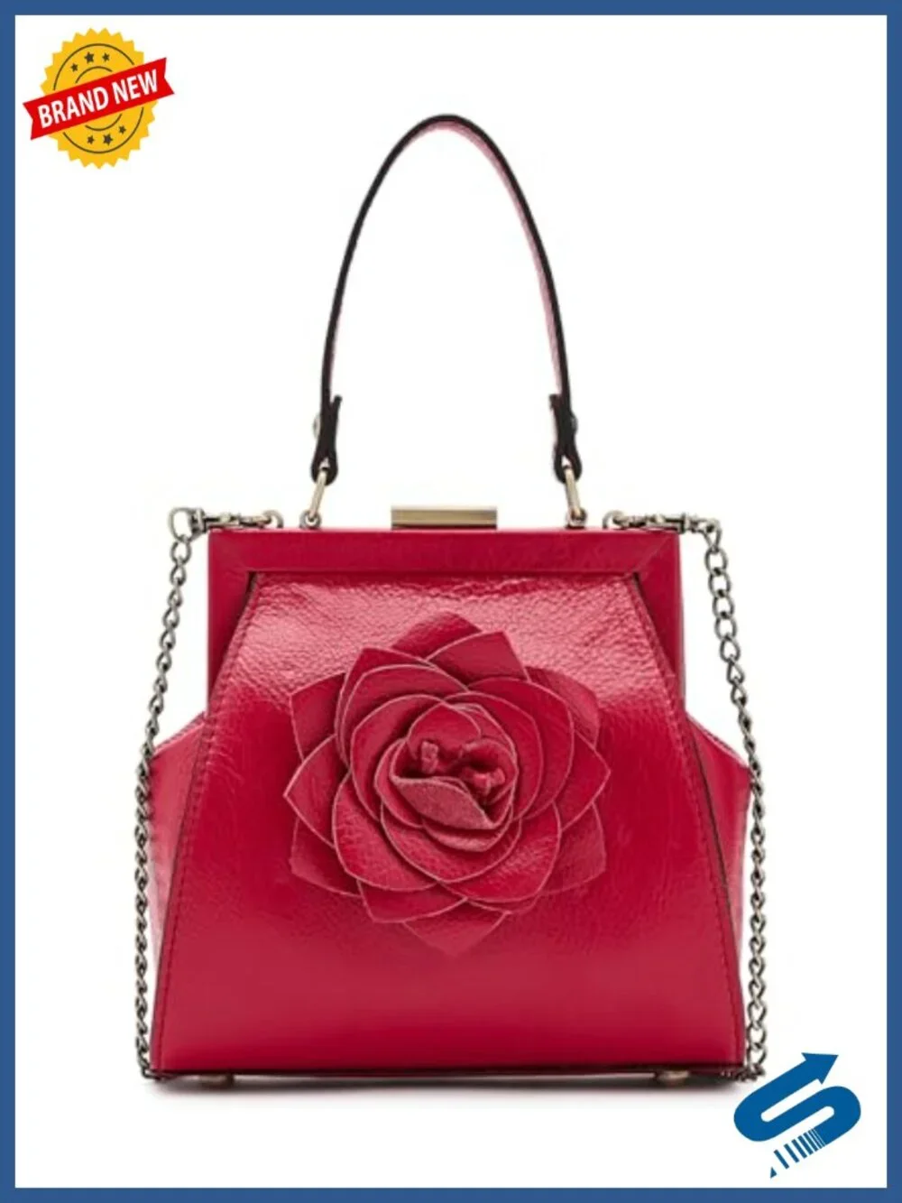 Vintage Frame Satchel with Floral Pattern, Leather, Crossbody Strap